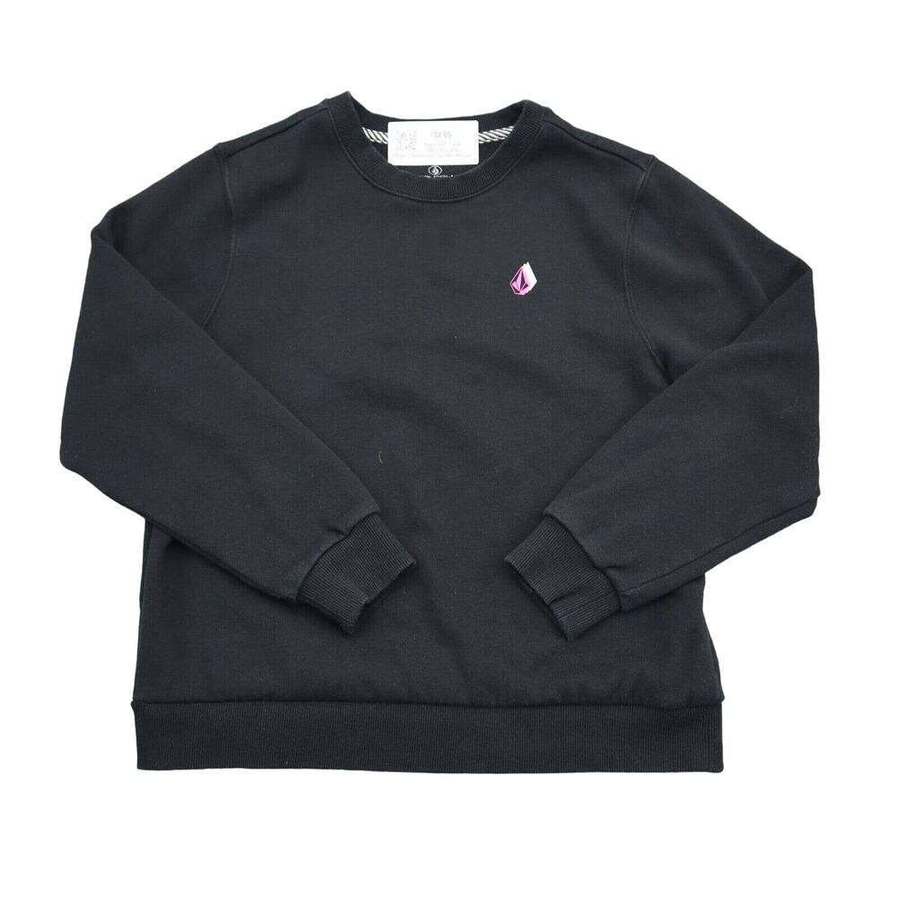 Volcom Sweater Boys L Black Crew Neck Long Sleeve Banded Cuffs Pullover Top